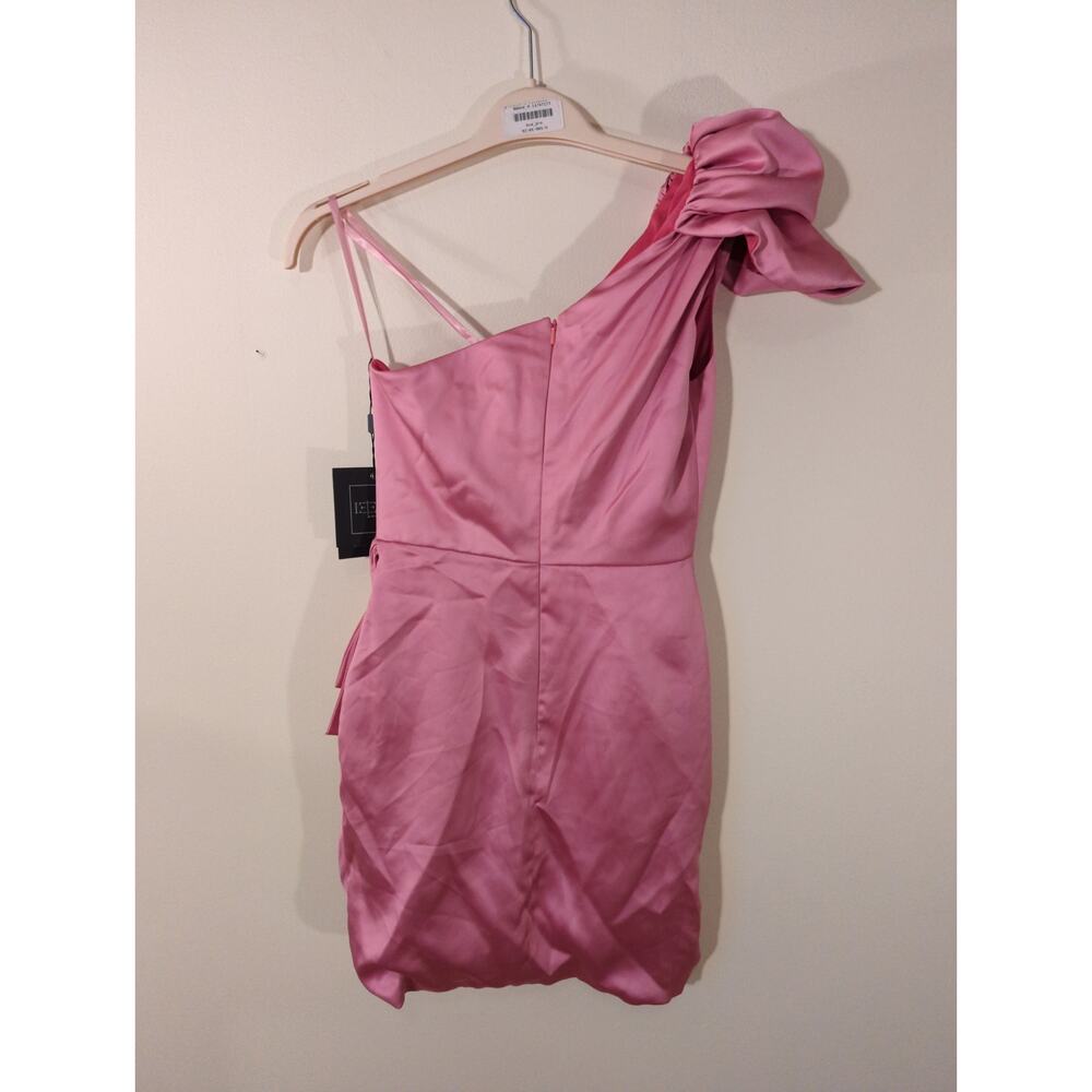 Mac Duggal Sz 2 Pink One Shoulder Puff Sleeve Ruched Mini Dress - Picture 7 of 7